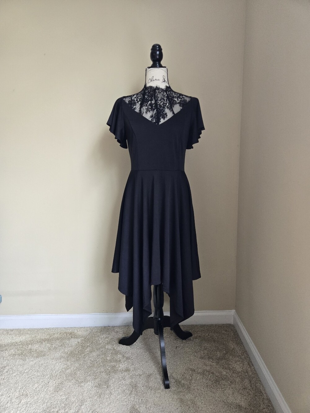 Scarlett Darkness Dress Womens M Black Lace Collar Asymmetrical Hem